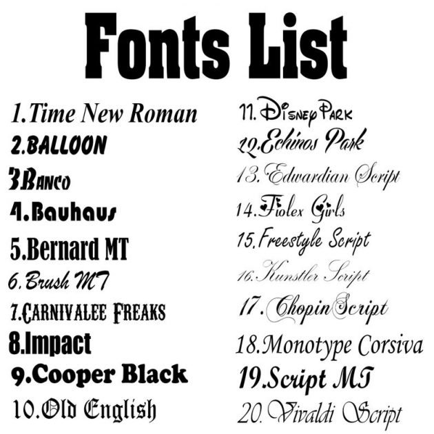 Gifts Engraving Font List